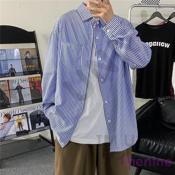 ストライプ シャツ メンズ 長袖 トップス カジュアル 通勤 紳士服 コットン 秋服 ライトアウター スリム ポケット付き おしゃれ ボーダー柄 |  | 08