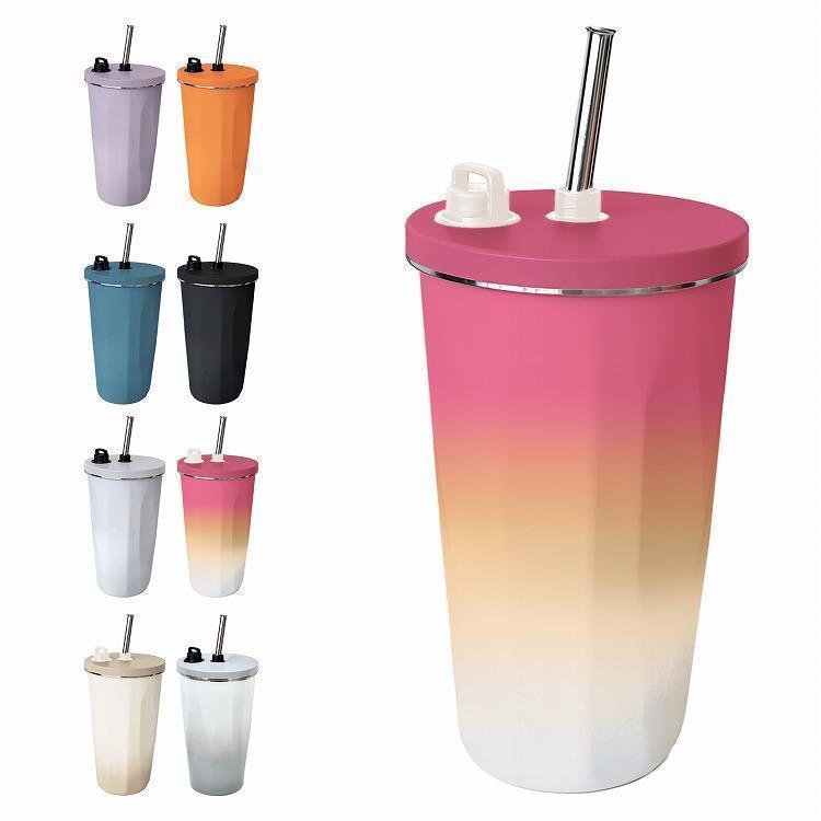 タンブラー ストロー付き 蓋付 水筒 大容量 600ml 保温 保冷 真空断熱