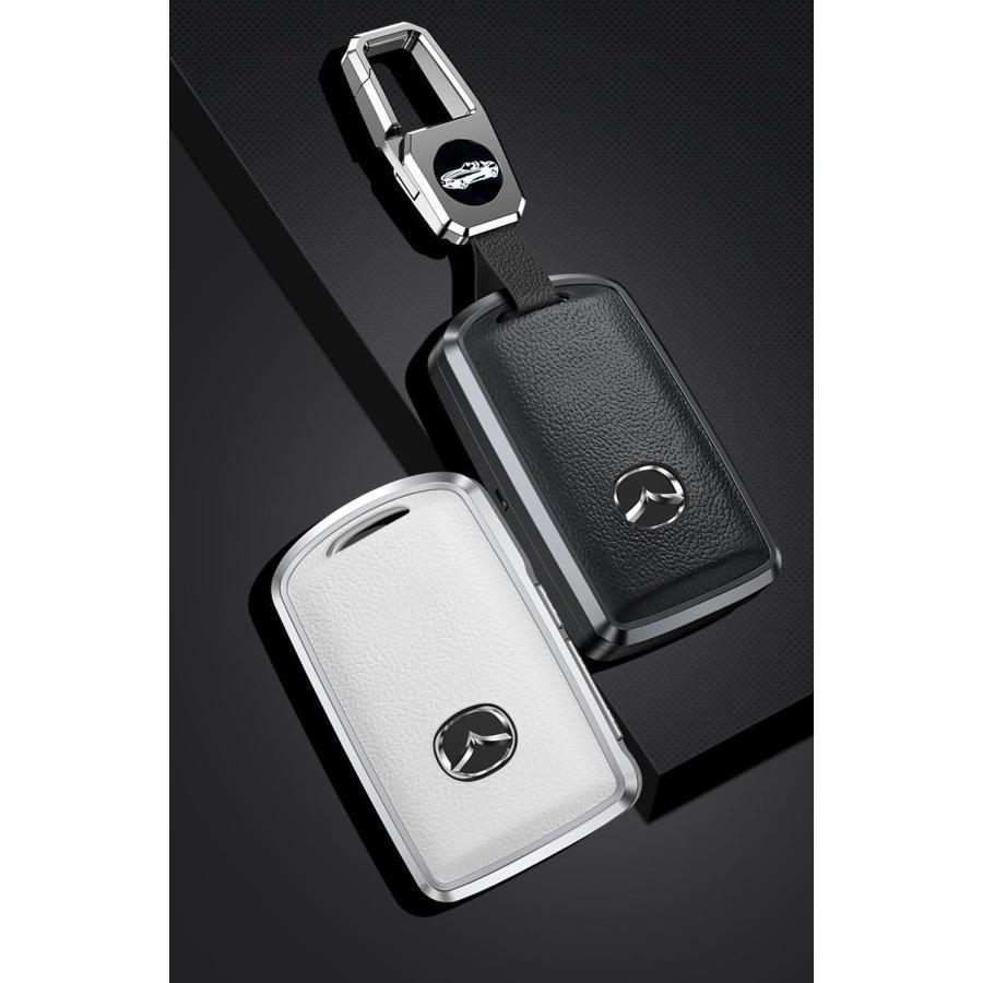 マツダ C アルミ 本革 レザー スマートキーケース キーカバー キーホルダー CX30 CX50 CX60 CX8 ロードスター mazda2 マツダ2 mazda3 マツダ3 マツダ6 アクセラ | 