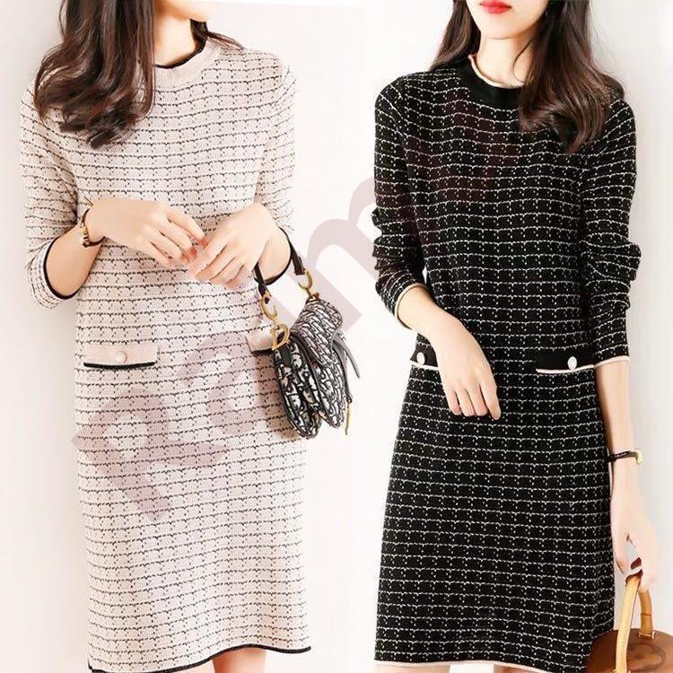 ニットワンピース レディース 秋冬 膝丈 ワンピース 厚手 きれいめ チェック 上品 ワンピース 大人 お出かけ 30代 40代 50代 通勤 着痩せ Raimu Raimu 来夢商事 通販 Yahoo ショッピング