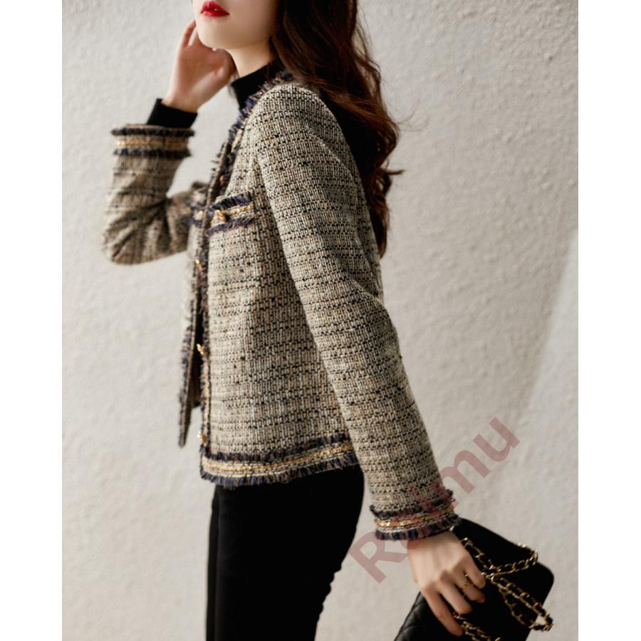 最適な材料 ツイードジャケット レディース 40代 長袖ノーカラージャケット ショット丈ツイードコート 春コートアウター 秋服 大人韓国風 通勤ol オフィス 結婚式 入学式 Heartlandgolfpark Com