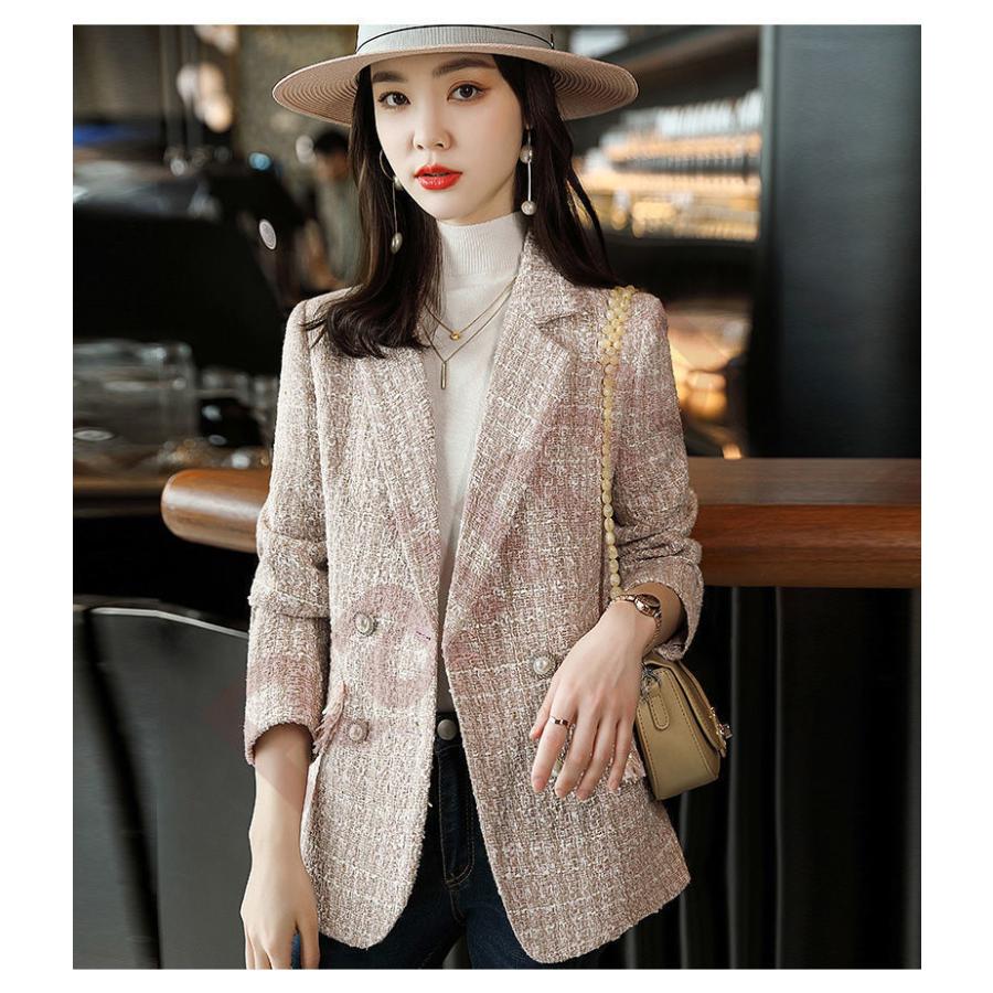 スーツジャケット レディース テーラードジャケット 秋冬新作 長袖ブレザー チェック柄スーツジャケット 30代アウター 着痩せ オフィス 通勤ol オシャレ大人 売り出し