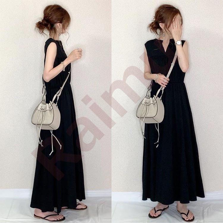 全品送料無料 マキシワンピース レディース 夏 黒 ノースリーブワンピース マキシ丈 フレア Aラインワンピース ゆったり 体型カバー 大きいサイズ 30代 40代 50代