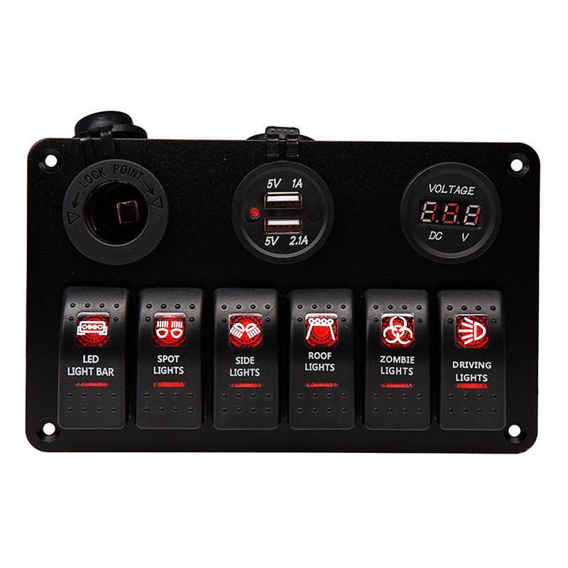 防水車のボートスイッチパネル 12 〜 24 V + USB 充電ポート + LED ロッカー制御スイッチパネル回路ブレーカデジタル電圧計