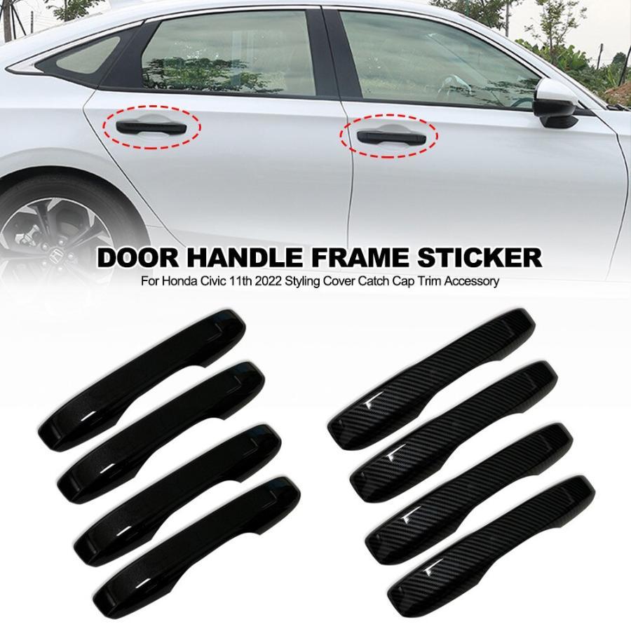 ドアハンドル用ステッカー,車用アクセサリー,光沢のあるブラックカバー,4個,ホンダシビック11 2022用 ccc202301061413