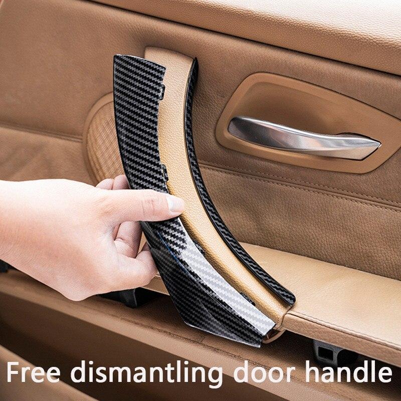 Bmw 3シリーズE90 E91 316 318 320 325 328ドアパネルドアハンドル装飾カバーベージュブラックカーボンファイバー柄