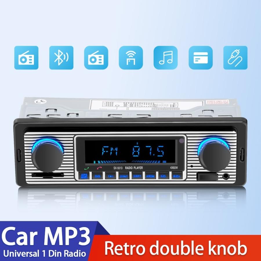 カーオーディオ Bluetooth ラジオ レトロカーステレオオーディオ ワイヤレス MP3マルチメディアプレーヤーaux usb fm