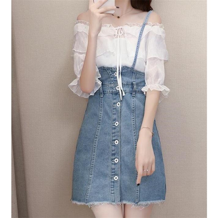 セットアップ サロペット デニムスカート シャツ レディース 大人女性の 夏 半袖 オールインワン可愛い 上下セ