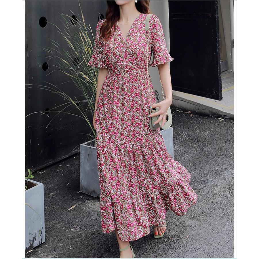 夏ワンピース 花柄ワンピース リゾートワンピース レディース サマードレス ロング 特価 バック マキシ丈