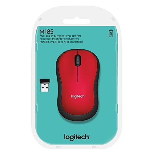 Logitech M185 ワイヤレス光学マウス 2.4GHz レッド (910-003635)