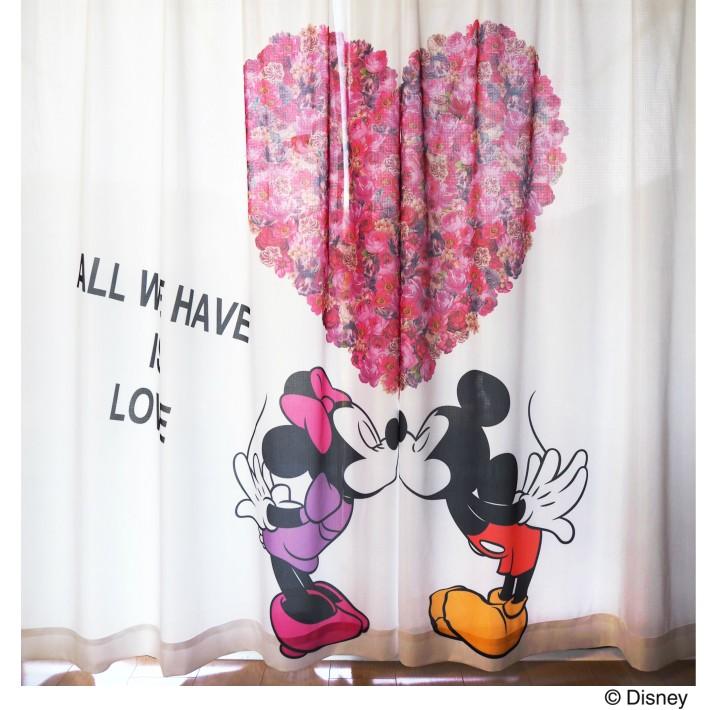 Curtain Rainbowレースカーテン ディズニー Disney ミッキー ミニー ハート柄ー Uvカット見えにくいレースカーテン ２枚組 値引