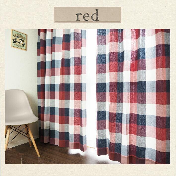 EO-遮光裏地付リネン調 ナチュラル チェック カーテン &レースカーテン