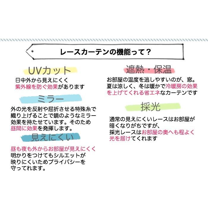 レースカーテン 柄選べる機能 遮熱 保温 UVカット 付きレースカーテン 2枚組 ミラーレース 6-01|rainbow-interior|04