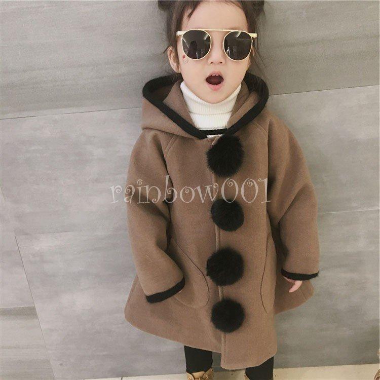 子供服 女の子 ダッフルコート フード付 キッズ 子供コート 可愛い 毛球 韓国子供服 中綿 ジャケット 厚手 防寒 コート 人気ブランドを