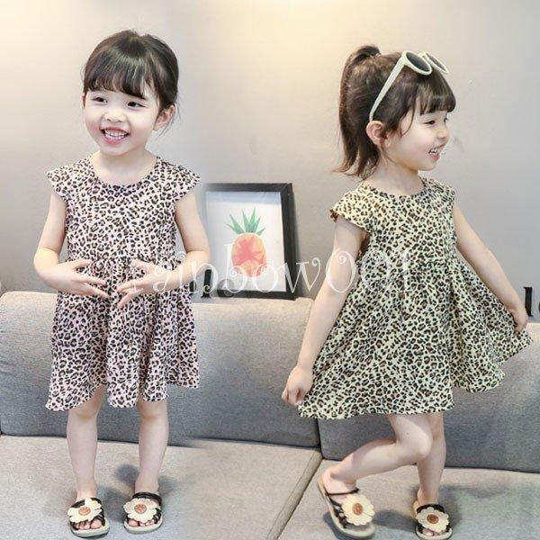 ワンピース 女の子 ベビー 夏 キッズ 夏服 ヒョウ柄ワンピース 袖なしワンピース ガールズ 可愛い お出かけ 海外
