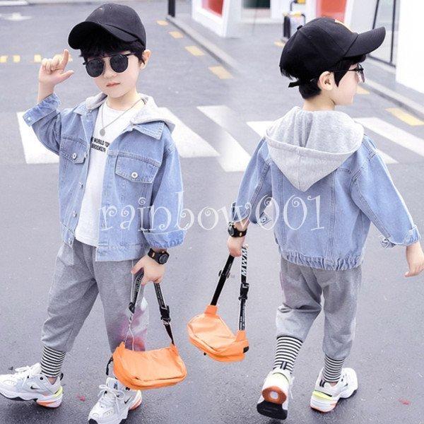 韓国子供服 アウター 男の子 春服 新作 デニムジャケット ショート丈 フード付き子供 トップス デニムアウター かっこいい ジュニア服 オシャレ お出かけ 通学 第1位獲得
