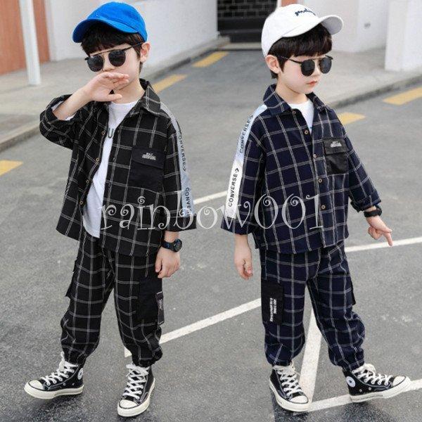 男の子 ベビー セットアップ 春服 新作 長袖 シャツ 長ズボン 2点セットチェック柄 上下セット 韓国子供服 キッズ かっこいい ジュニア服 通学 通園 普段着 名作