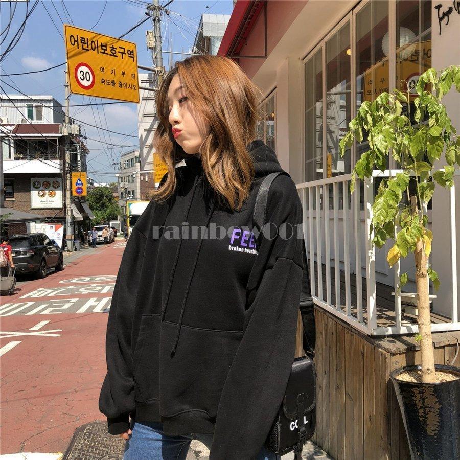 パーカー トップス レディース 原宿風 プルオーバー フード ゆったり 韓国ファッション 裏起毛 パーカ スウェット 裏ボアパーカー ストリート系 秋服 アウター 0301s Rainbow一号店 通販 Yahoo ショッピング