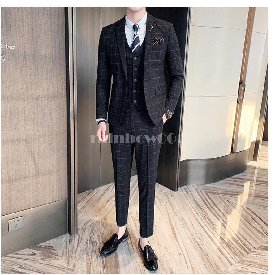 半額品 チェック柄 メンズスーツ 3点セットスーツ カッコイイ 1つボタンスーツ フォーマルスーツ 結婚式 二次会 成人式 卒業式 就職活 ビジネス スーツ 披露宴 お洒落 手数料安い Www Mysmileteethwhitening Com