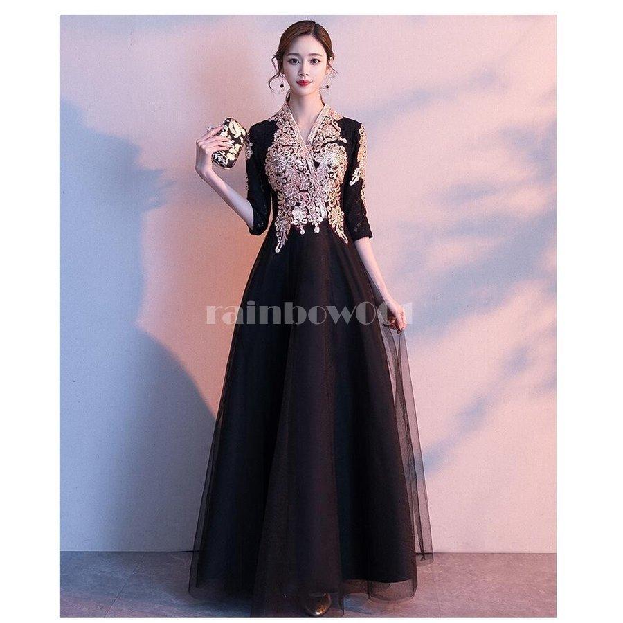 ウエディングドレス ロングドレス パーティードレス 袖あり 上品 おしゃれ 40代 お呼ばれ 代 結婚式ワンピース キャバドレス 30代 10代 フォーマル 成人式