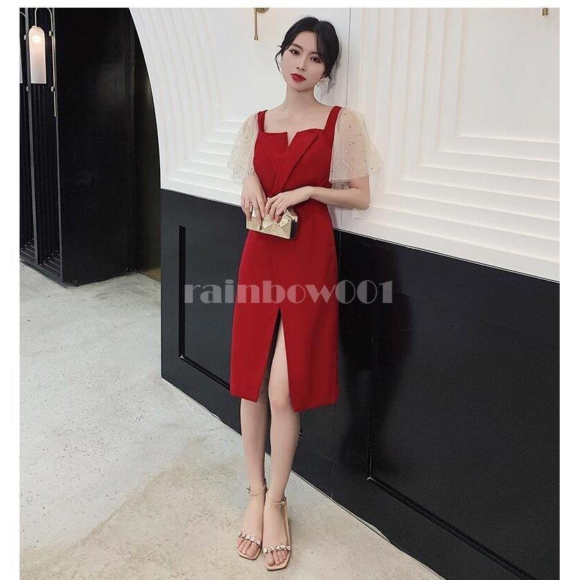 ウエディングドレス オフショルダー パーティードレス 上品 ミモレ丈ドレス スリットワンピース 結婚式ドレス 大きい