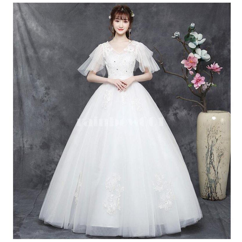 非常に高い品質 ホワイト パーティードレス ウエディングドレス 袖あり レースドレス ロングドレス ステージ衣装 二次会 演奏会 発表会 成人式 結婚 式ドレス 披露宴 謝恩会 Dprd Jatimprov Go Id