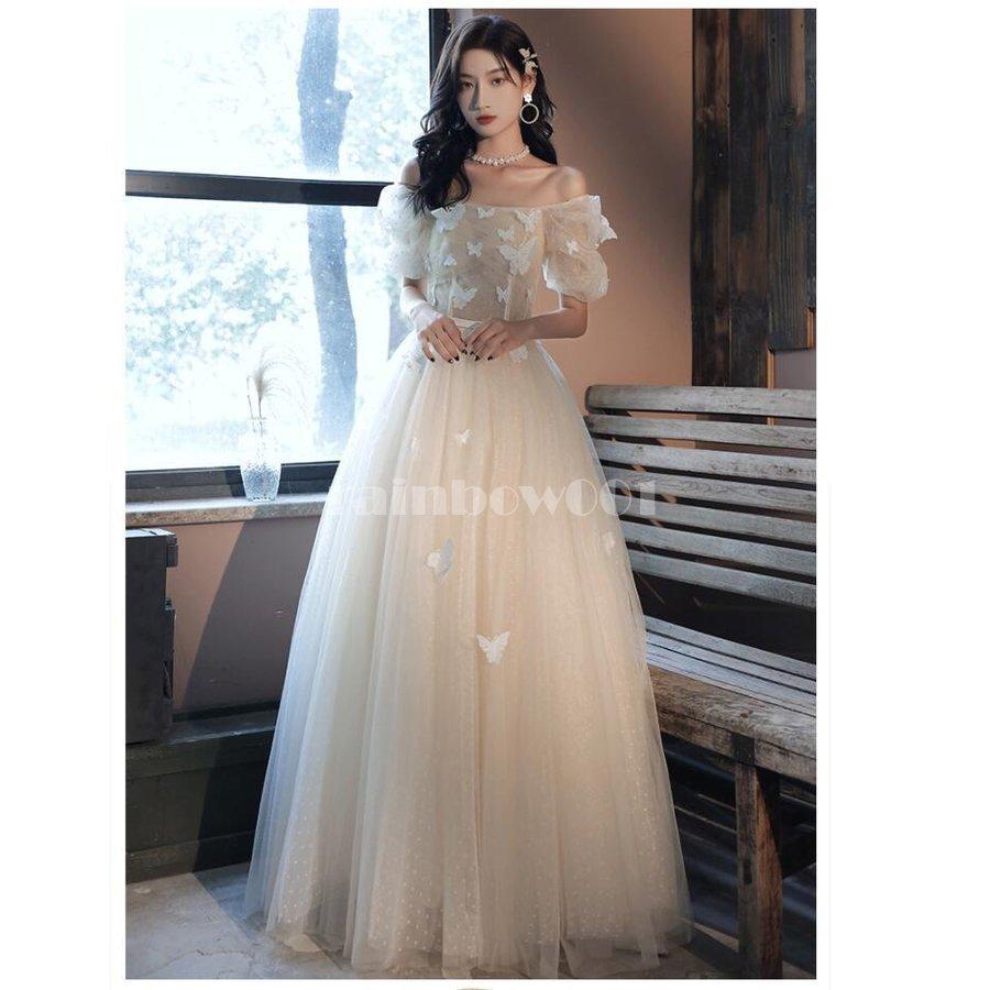 ウエディングドレス オフショルダー ロング丈ドレス パーティードレス 代 お買い得品 30代 40代 演奏会 披露宴 二次会 Aラインワンピース お呼ばれ 結婚式 フォーマル