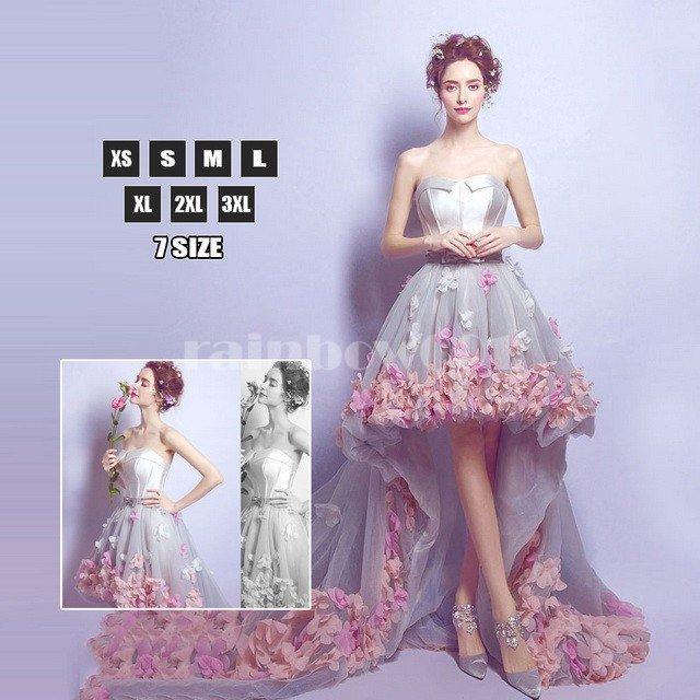 ウエディングドレス トレーンドレス ミニドレス ゴージャスロングドレス ベアトップ ブライダル 花飾り パーティドレス 結婚式 花嫁 新作 ファッション の