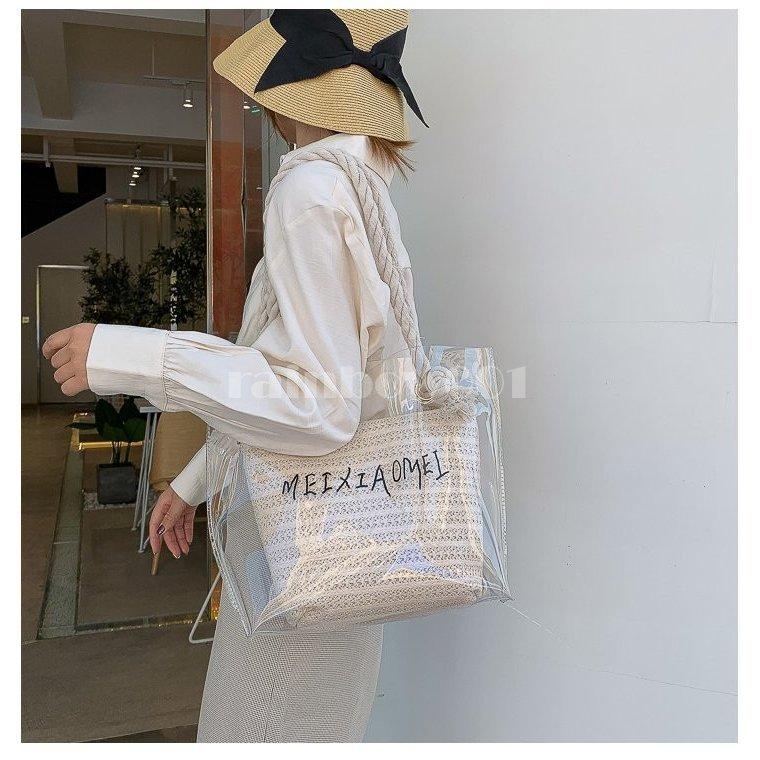 かごバッグ レディース トートバッグ ペーパー素材 カゴバッグ ペーパーバッグ 夏 バッグ クリアバッグ 透明 春夏 大人 シンプル ショルダーバック 2way 美品