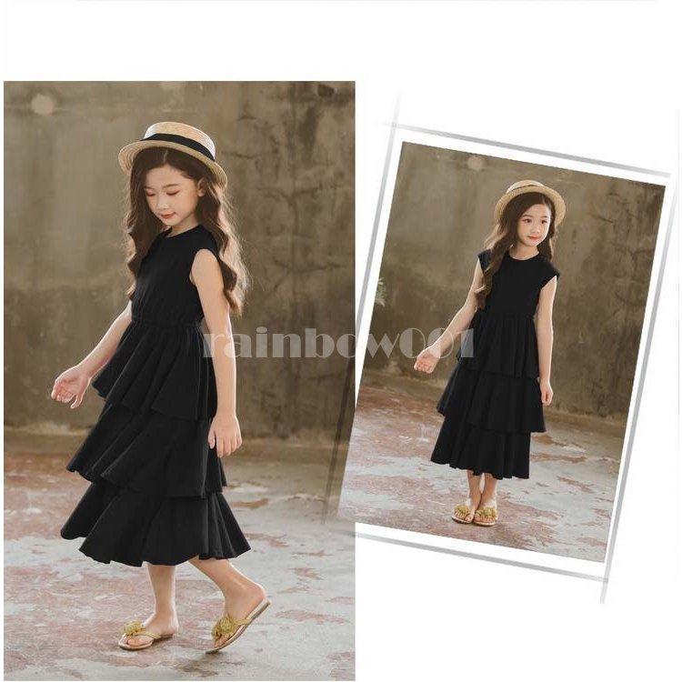 ワンピース キッズ 女の子 夏 ノースリーブ 子供ワンピース キッズワンピース 黒ワンピース ロング丈 ゆったり ジュニア 子供服 110 1 130 140 150 160cm s Sdf1103 Rainbow一号店 通販 Yahoo ショッピング