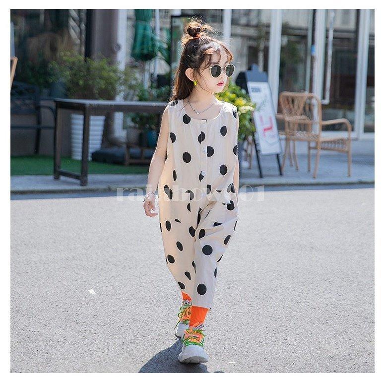 オールインワン 子供服 春夏 ノースリーブ 女の子 ドット柄 ガウチョパンツ カジュアル ジュニア おしゃれ 可愛い 涼しい 旅行 新品 110cm 170cm 94 Off