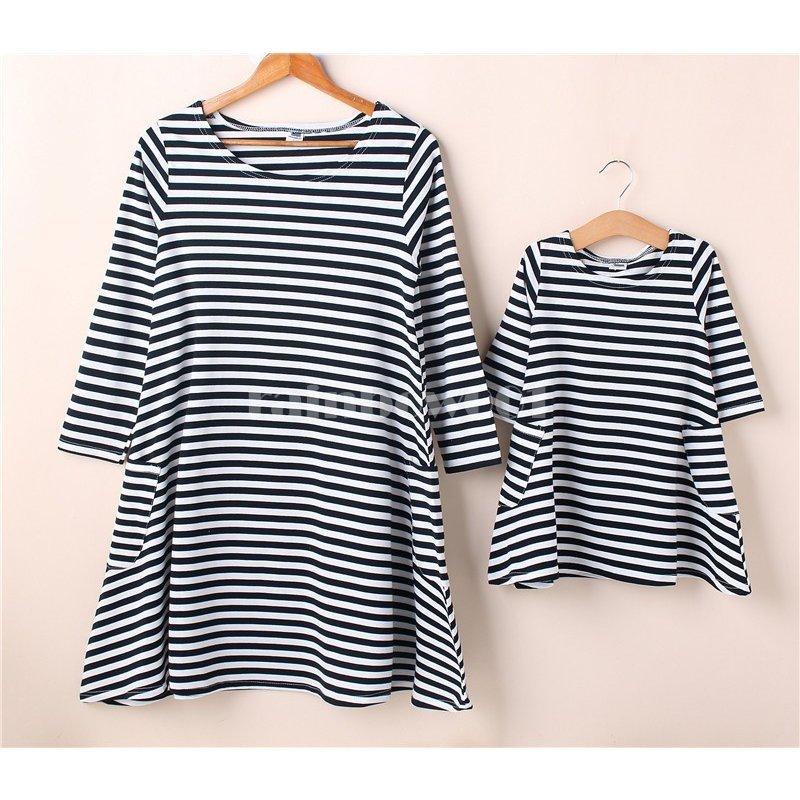 親子お揃い ワンピース ロングtシャツ 親子コーデ 韓国子供服ボーダー トップス ゆったり 母女 レディースサイズ ママサイズ 親子ペア ペアルック リンクコーデ Off