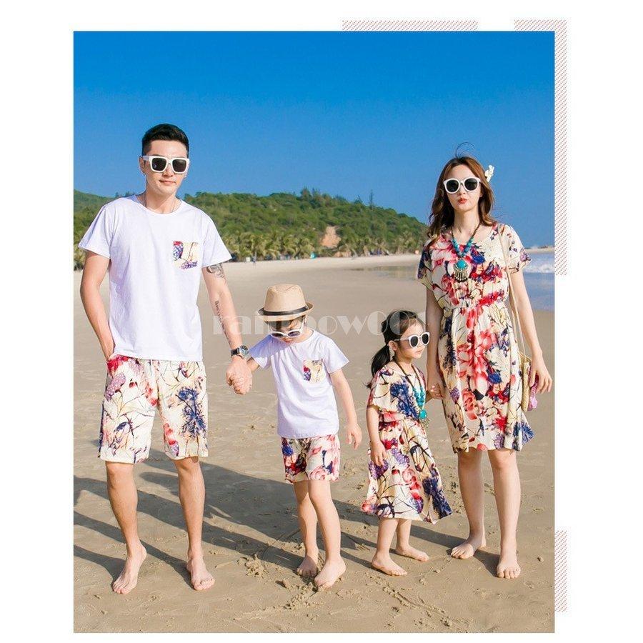 メンズ レディース キッズ 花柄リゾートワンピース シャツ パンツ 上下セット 親子コーデ 親子 ペアルック