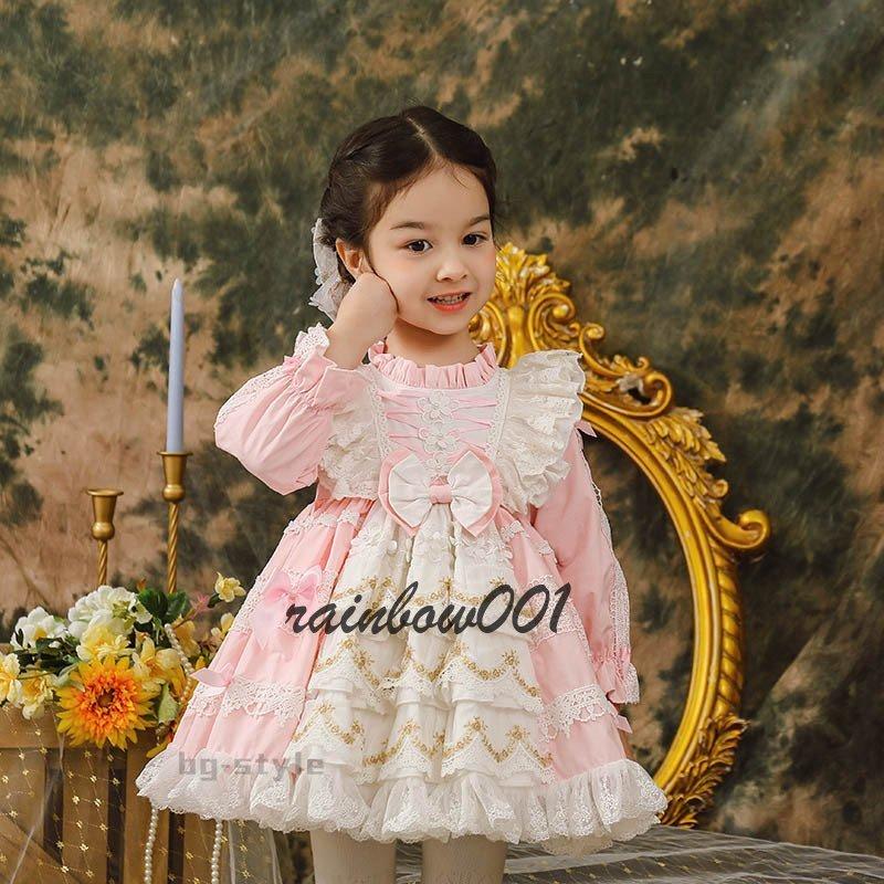 ロリータワンピース 洋服 イベント デートドレス ピンク系スペイン姫 ポンポンスカート学園祭 レトロ優雅 七五三 可愛い 女の子 子供服 文化祭 お得な情報満載 可愛い