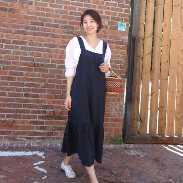 サロペットワンピース 綿麻 ワンピース サロペット 夏ワンピース ティアード フレアワンピース ミモレ丈 ロング丈 ゆったり 大きサイズ カジュアル 激安通販の