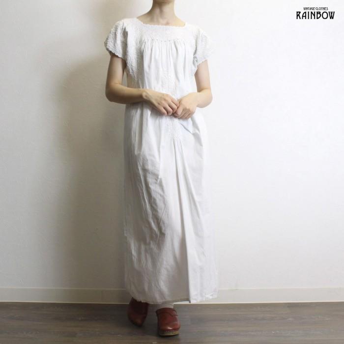 代引き人気 ロング丈 半袖 サンアントニーノ刺繍 刺繍 白 ワンピース 古着 レディース Otu ヴィンテージ ワンピース チュニック
