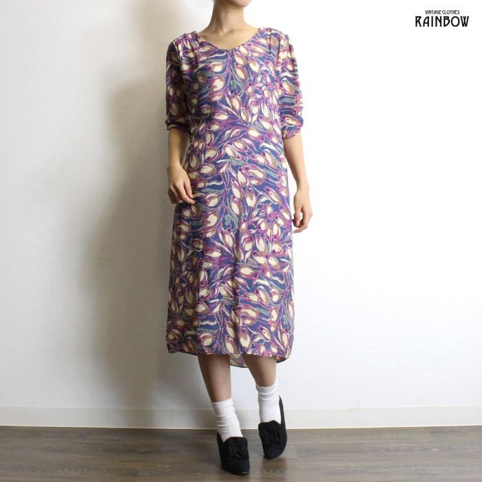 高い素材 古着 紫 花柄 五分袖 ロング丈 ワンピース レディース ヴィンテージ 古着屋rainbow 通販 Otu ワンピース Venouziou Gr