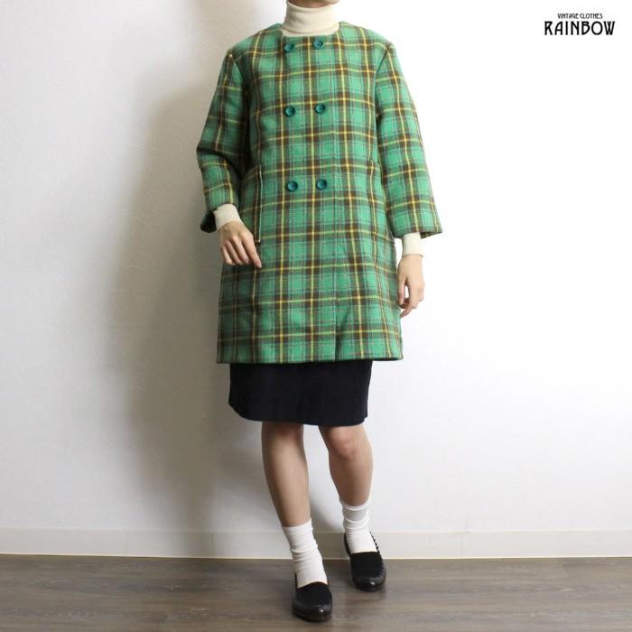 再入荷 レトロ レディース アウター 七分袖 コート ウール チェック柄 緑 アメリカ古着 ヴィンテージ Ttu 通販 古着屋rainbow コート アウター