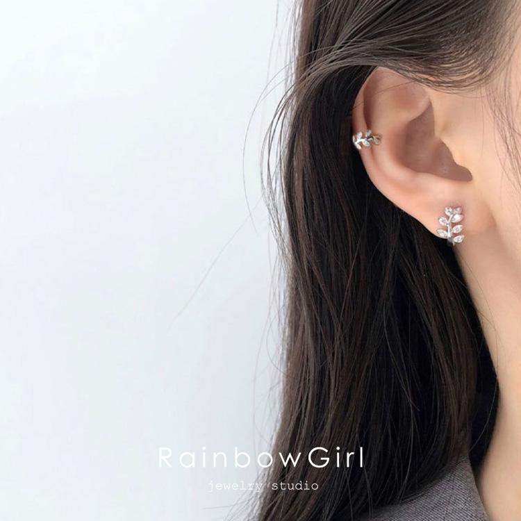 イヤーカフス レディース ペア 2点 葉っぱ 枝 シルバー925 ゴールド ダイヤCZ シンプル 大人っぽい 片耳 おしゃれ カジュアル