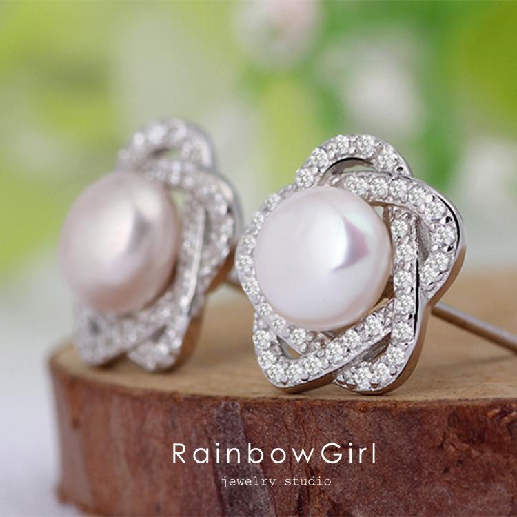 RainbowGirl ピアス レディース 淡水パール 超豪華80粒 真珠 お花