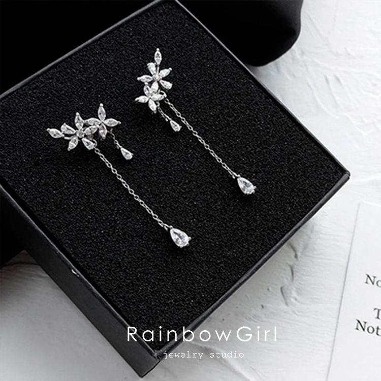 RainbowGirl ピアス レディース お花 揺れるピアス 枝 葉 シルバー925