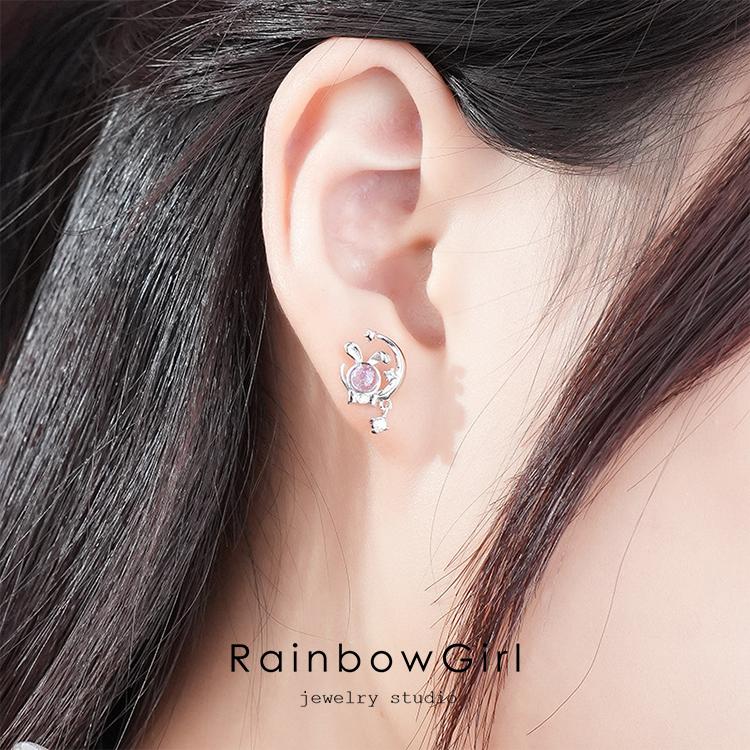 RainbowGirl ピアス レディース 兎 うさぎ 可愛い 星 左右非対称ピアス 