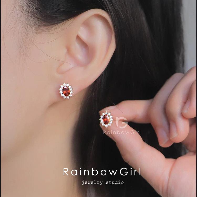 RainbowGirl ピアス レディース 50代40代30代 ルビー レッド石 お花