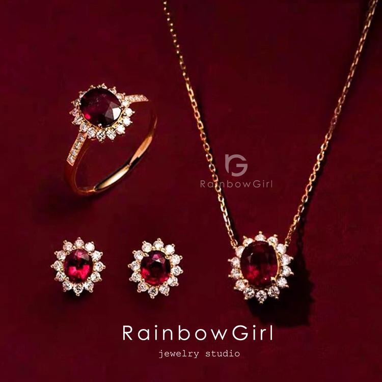 RainbowGirl ピアス レディース 50代40代30代 ルビー レッド石 お花