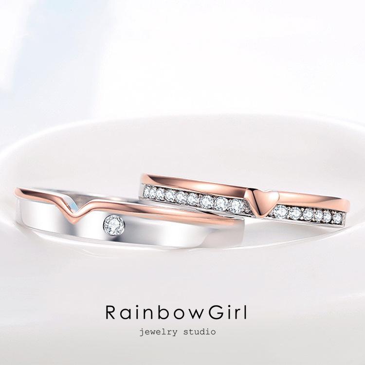 RainbowGirl 指輪 メンズ レディース ペアリング ダイヤ ハート