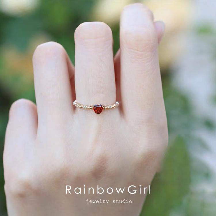 RainbowGirl 指輪 レディース リング 可愛い ハート レッド石