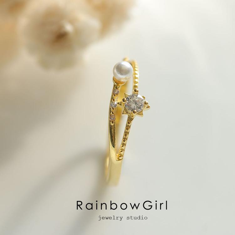 RainbowGirl 指輪 レディース リング 可愛い 一粒 パール ジルコニア 2 