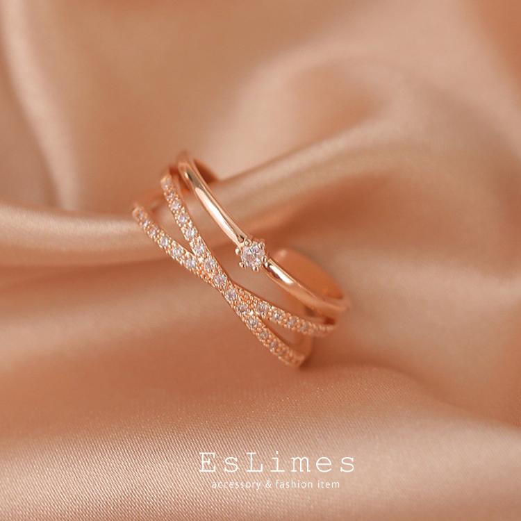 指輪 リング レディース 18kgp 3連 ダイヤモンドCZ ピンクゴールド