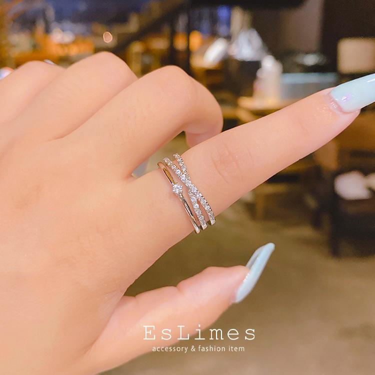 指輪 リング レディース 18kgp 3連 ダイヤモンドCZ ピンクゴールド