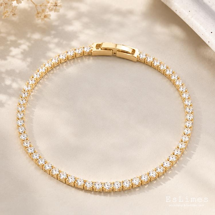 RainbowGirl テニスブレスレット 華奢 レディース 高級感 18k